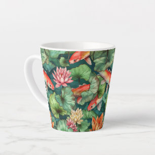 Wasserfarben Koi und Wasserlilien Latte Tasse