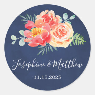 Wasserfarben Korallenflora Hochzeit der Marine Runder Aufkleber