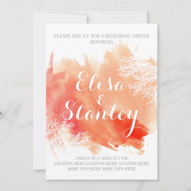 Wasserfarben Korallenriff Hochzeit Probe Abendesse Einladung (Vorderseite)