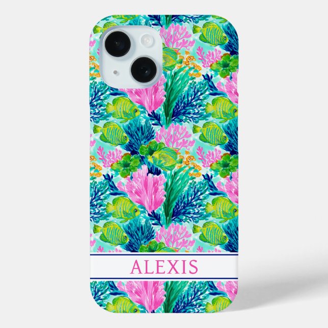 Wasserfarben-Korallenriff-Monogramm Case-Mate iPho iPhone Hülle (Rückseite)