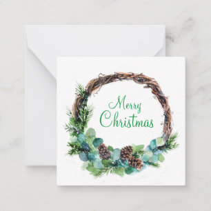 Wasserfarben-Kranz aus Zapfen Mitteilungskarte