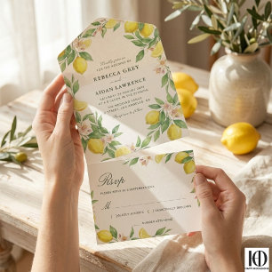 Wasserfarben-Kranz Mittelmeer-Zitrus Hochzeit All-in-One-Einladung