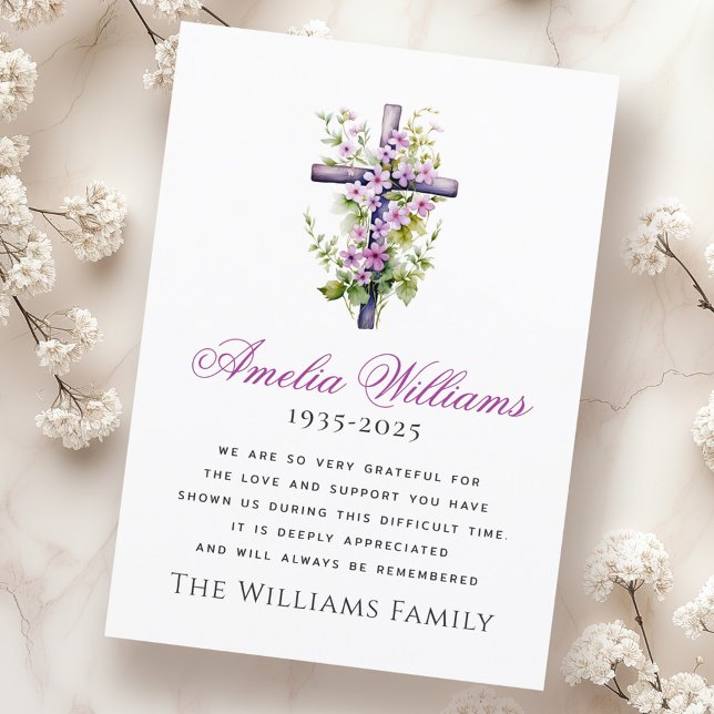 Wasserfarben Kreuz Blume Beerdigung Beileid vielen Dankeskarte (Watercolor cross flower funeral sympathy thank you)