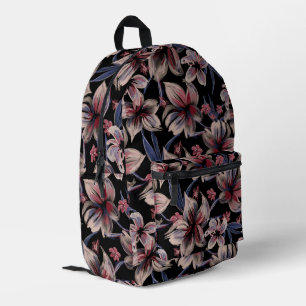 Wasserfarben Krimson Floral auf schwarz Bedruckter Rucksack