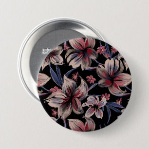 Wasserfarben Krimson Floral auf schwarz Button