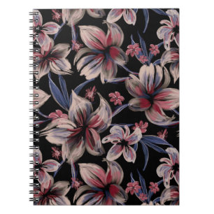 Wasserfarben Krimson Floral auf schwarz Notizblock