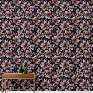 Wasserfarben Krimson Floral auf schwarz Tapete