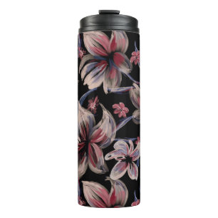 Wasserfarben Krimson Floral auf schwarz Thermosbecher