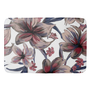 Wasserfarben Krimson Floral auf Weiß Badematte