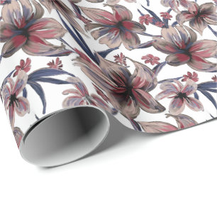 Wasserfarben Krimson Floral auf Weiß Geschenkpapier