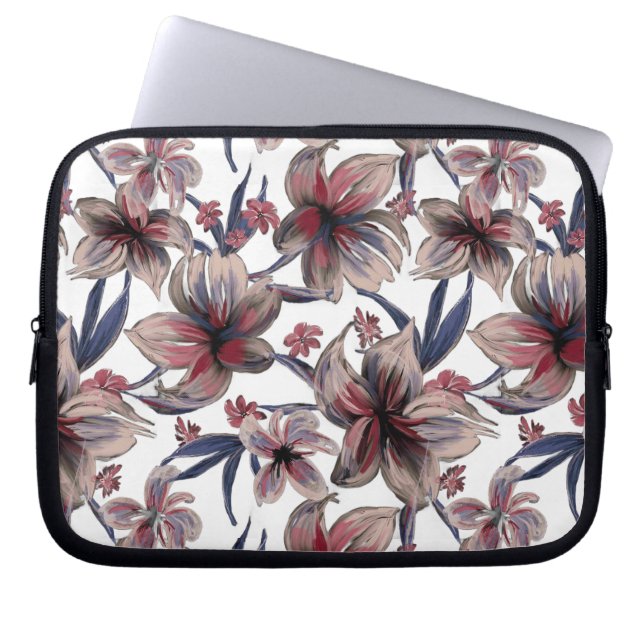 Wasserfarben Krimson Floral auf Weiß Laptopschutzhülle (Vorderseite)