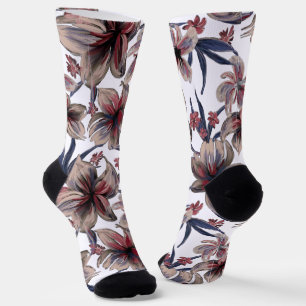 Wasserfarben Krimson Floral auf Weiß Socken