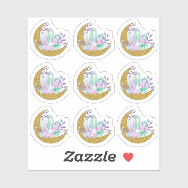 Wasserfarben-Kristalle & Gold Sparkle Crescent Moo Aufkleber (Blatt)