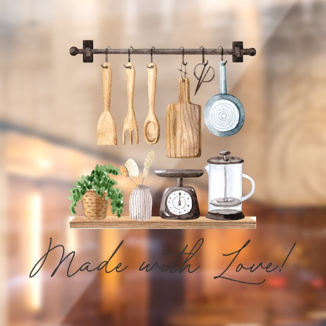 Wasserfarben Küchenutensilien Kochen Zitat Fensteraufkleber (Blatt 2)