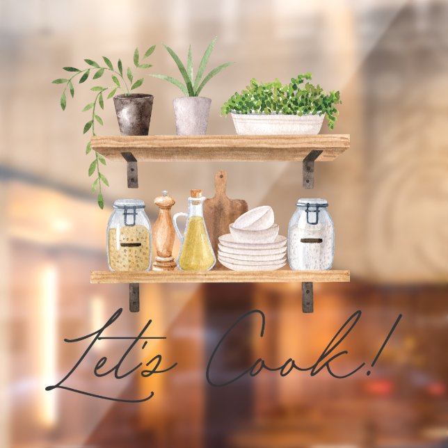 Wasserfarben-Küchenutensilien und Hauspflanzenange Fensteraufkleber (Blatt 2)