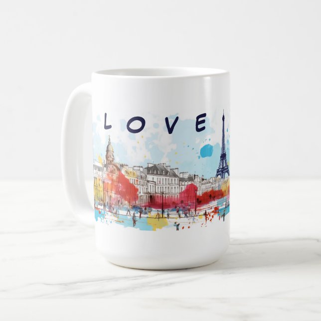 Wasserfarben Kunst, Liebe Paris Eiffelturm Kaffeetasse (Vorderseite Links)