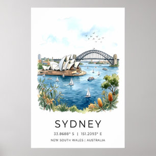Wasserfarben-Kunstdruck Sydney Harbour bei Morgeng Poster