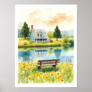 Wasserfarben-Kunstprint Cottage am See Poster