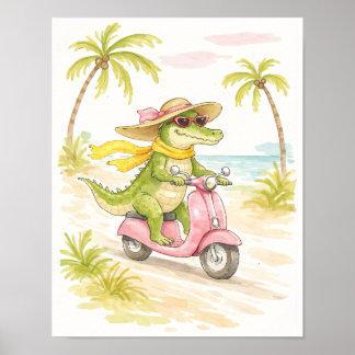 Wasserfarben-Kunstprint Strandkrokodil Poster