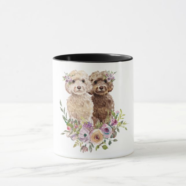 Wasserfarben-Labradoodle /Goldendoodle Tasse (Zentrum)