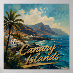 Wasserfarben-Landschaft der Kanarischen Inseln am  Poster