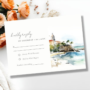 Wasserfarben-Landschaft-Hochzeit in San Juan Puert RSVP Karte