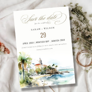 Wasserfarben-Landschaft-Hochzeit in San Juan Puert Save The Date