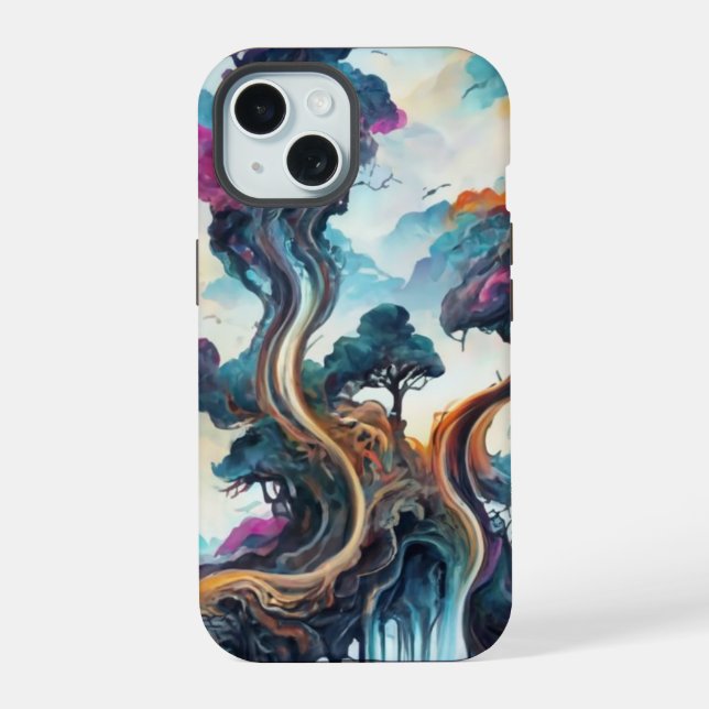 Wasserfarben-Landschafts-Handyhülle iPhone 15 Hülle (Rückseite)