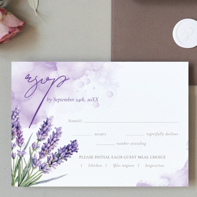 Wasserfarben-Lavendel-Hochzeit RSVP Karte (Von Creator hochgeladen)