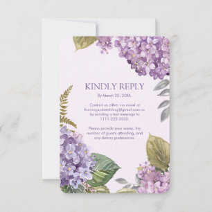 Wasserfarben-Lavendel-Hydrangea-Blume Hochzeit RSVP Karte