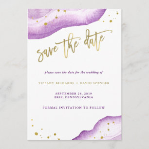 Wasserfarben-Lavendel und Goldgeode Save the Date