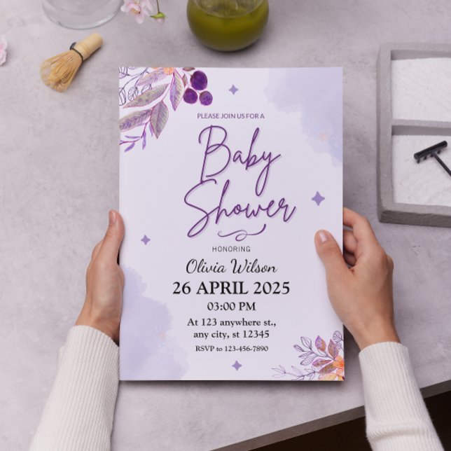 Wasserfarben-Lavendel und Lila Blütendusche Einladung (Von Creator hochgeladen)