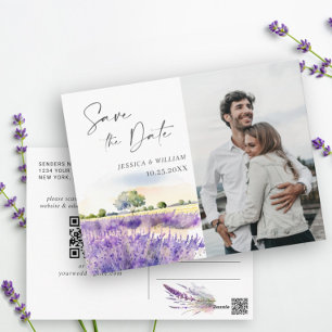 Wasserfarben-Lavendelfeld Hochzeit Speichern Sie d Postkarte