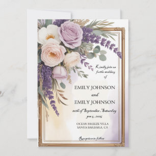 Wasserfarben Lavender Floral Regal Hochzeit Einladung