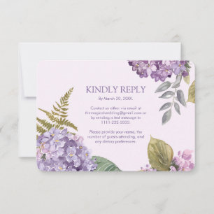 Wasserfarben Lavender Hydrangea Fern LeavesHochzei RSVP Karte