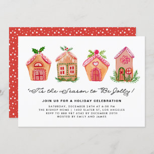 Wasserfarben-Lebkuchenhäuser Feiertagsparty Einladung