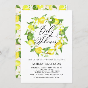 Wasserfarben Lemon Blossom Wreath Babydusche Einladung