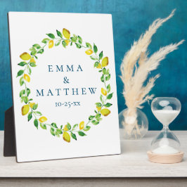 Wasserfarben-Lemon-Hochzeitslogo Fotoplatte