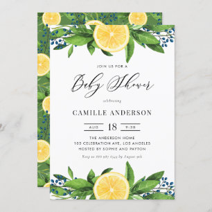 Wasserfarben Lemons Blue Berries Summer Baby Dusch Einladung