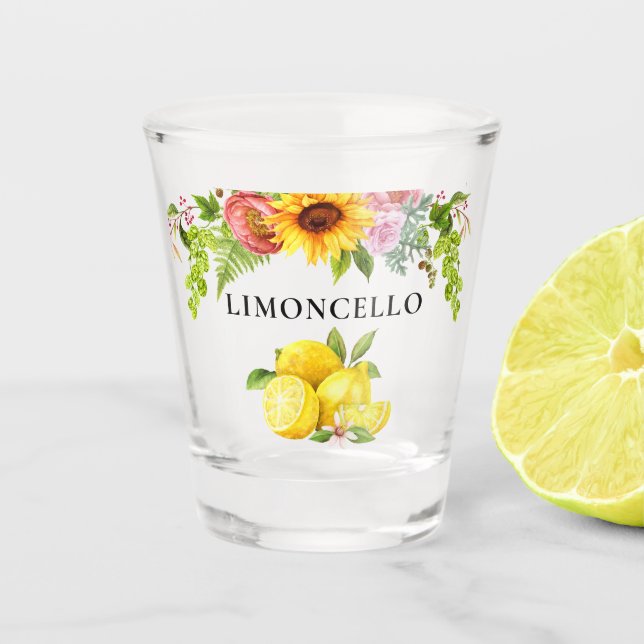 Wasserfarben Lemons Blumenbeete Vegetation Limonce Schnapsglas (Vorderseite)