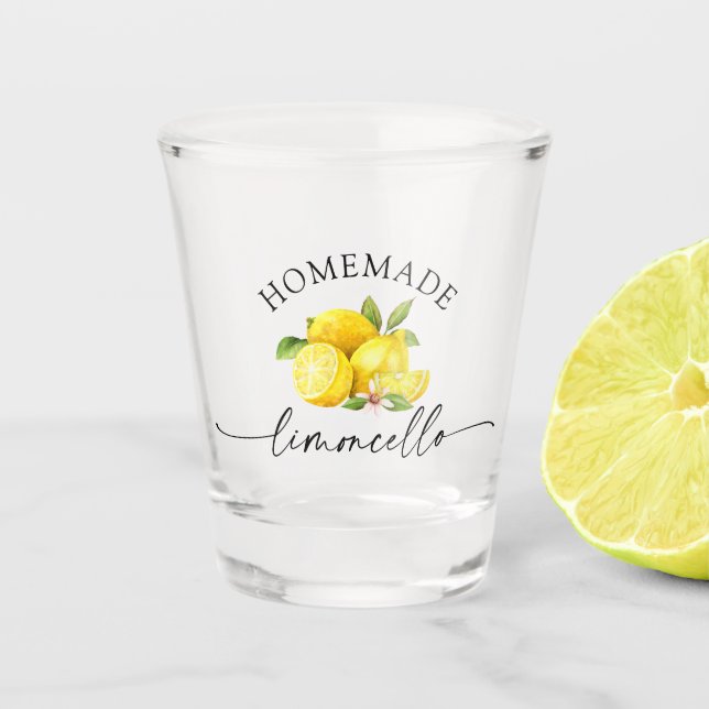 Wasserfarben Lemons Calligraphie Homemade Limoncel Schnapsglas (Vorderseite)