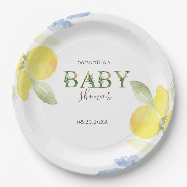 Wasserfarben Lemons Kinderdusche Pappteller (Vorderseite)