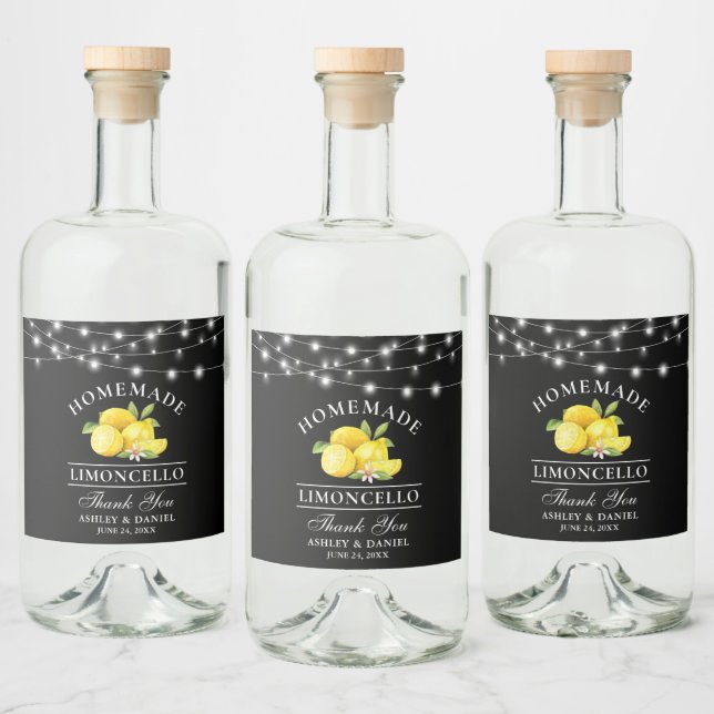 Wasserfarben Lemons Lights Black Limoncello Alkoholflaschenetikett (Flaschen)
