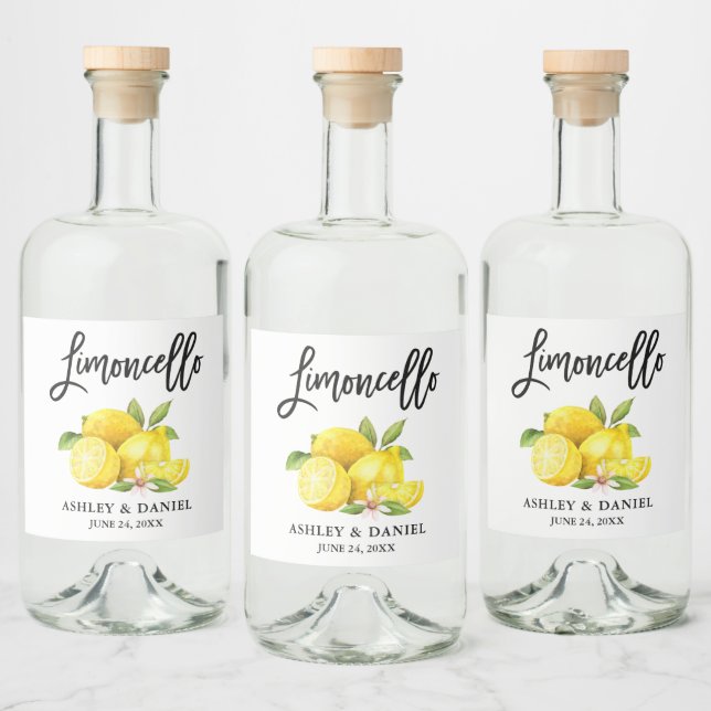 Wasserfarben Lemons Pinselschrift Limoncello Alkoholflaschenetikett (Flaschen)