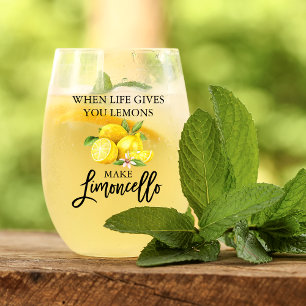 Wasserfarben Lemons Pinselschrift Limoncello Weinglas Ohne Stiel