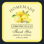 Wasserfarben Lemons Wedding Danke Limoncello Yello Quadratischer Aufkleber<br><div class="desc">Elegante Watercolor Lemons hausgemachte Limoncello Hochzeit Danke Stickers</div>