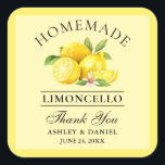 Wasserfarben Lemons Wedding Danke Limoncello Yello Quadratischer Aufkleber<br><div class="desc">Elegante Watercolor Lemons hausgemachte Limoncello Hochzeit Danke Stickers</div>