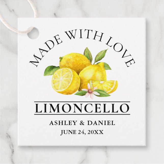 Wasserfarben Lemons Wedding Liebe Limoncello Geschenkanhänger (Vorderseite)