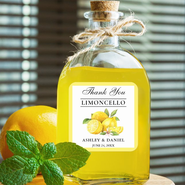 Wasserfarben Lemons Wedding Limoncello Quadratischer Aufkleber (Customize to change text size or text style.)