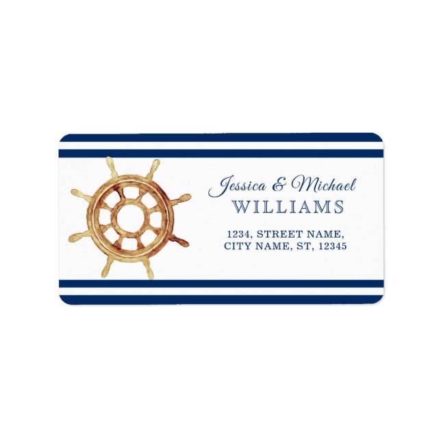 Wasserfarben-Lenkrad für Nautische Streifen Adressaufkleber (Vorne)
